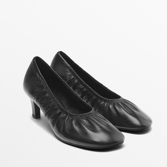 NWT. Massimo Dutti Brown Leather Gathered High Heel Shoes. Size 6,5. - Picture 1 of 7